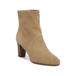 FRANCO SARTO Womens Beige Pia Round Toe Stacked Heel Zip-Up Leather Booties 7 M